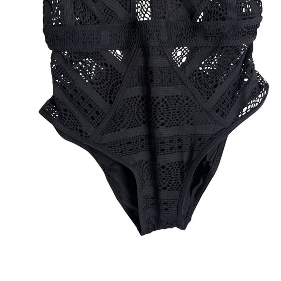 Becca Color Play Plunge Black Lace Open Back One Piece Swimsuit Size Medium - Picture 7 of 12